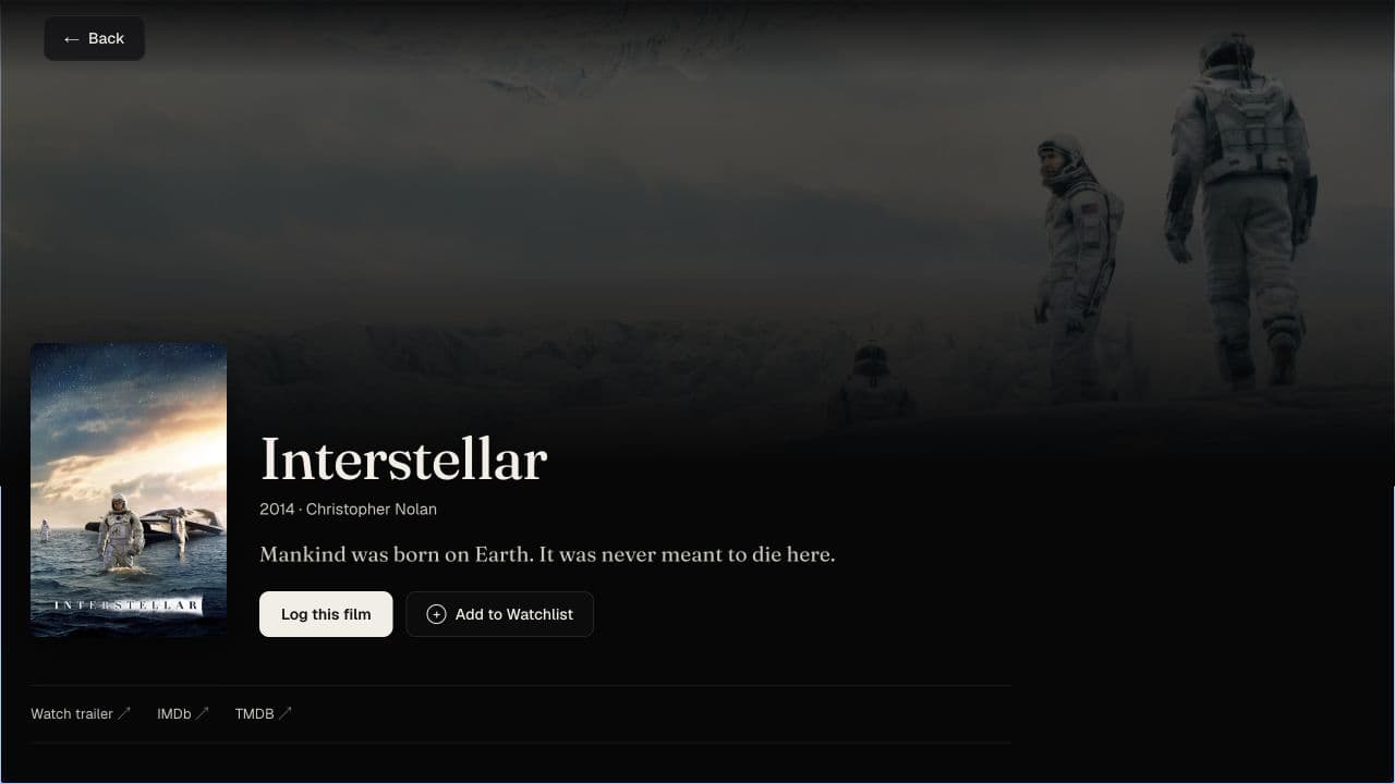 Post Credits film page for Interstellar